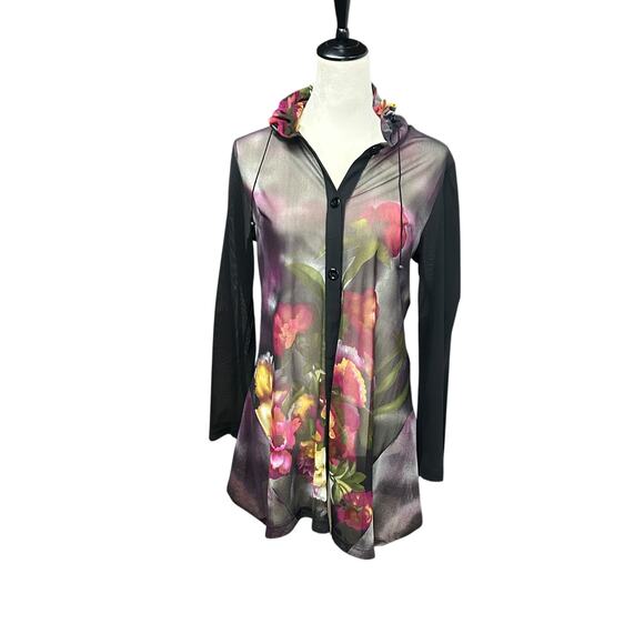 Romantic Sheer Floral Cardigan Jacket Mesh Statement Dark Feminine Size L - Picture 1 of 7